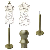 Display Guru Female Uk Size 6/8 Dressmakers Tailors Dummy Mannequin , Black flower on cream Torso Bust with Gold Wood Round Base